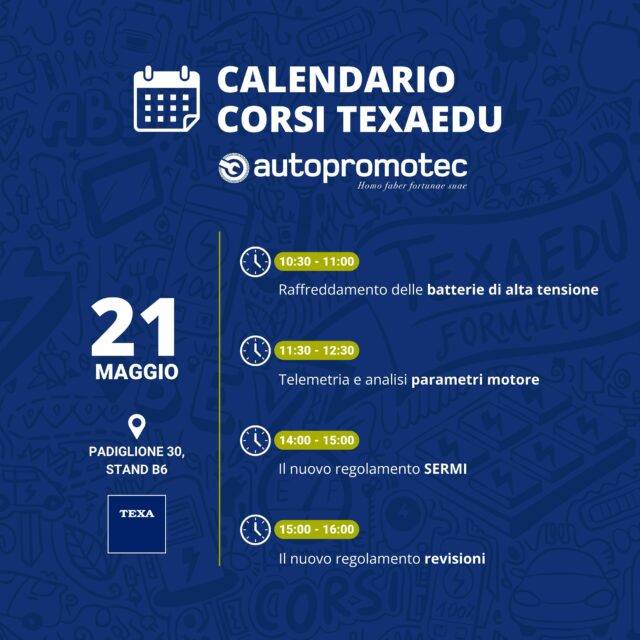 Caledario Corsi TEXAEDU - Autopromotec Bologna 2025 - 21 Maggio 2025