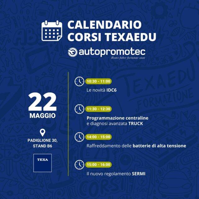 Caledario Corsi TEXAEDU - Autopromotec Bologna 2025 - 22 Maggio 2025