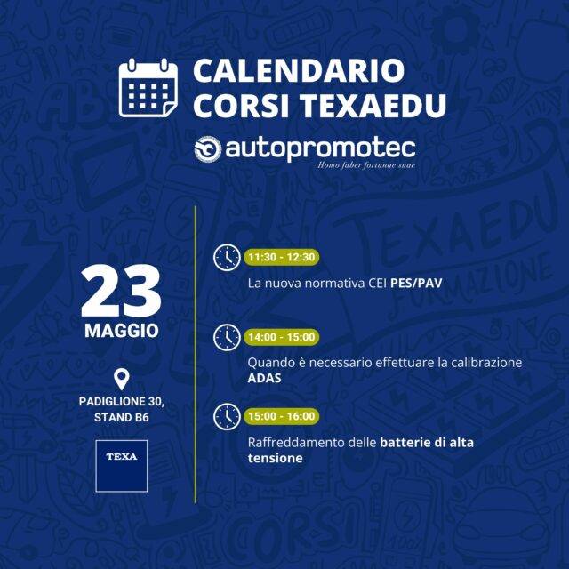 Caledario Corsi TEXAEDU - Autopromotec Bologna 2025 - 23 Maggio 2025