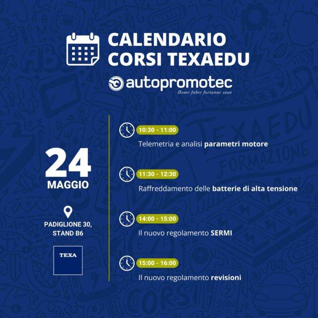 Caledario Corsi TEXAEDU - Autopromotec Bologna 2025 - 24 Maggio 2025